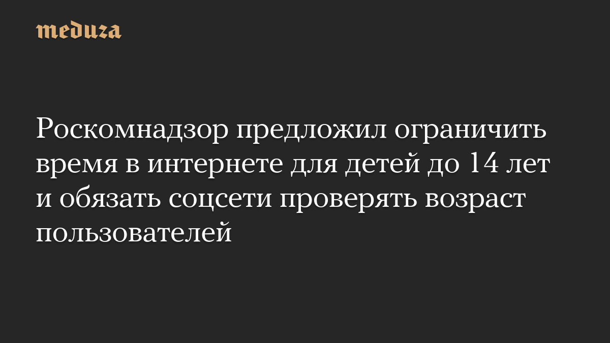 Роскомнадзор предложил ограничить время в интернете для детей до 14 лет и обязать соцсети проверять возраст пользователей