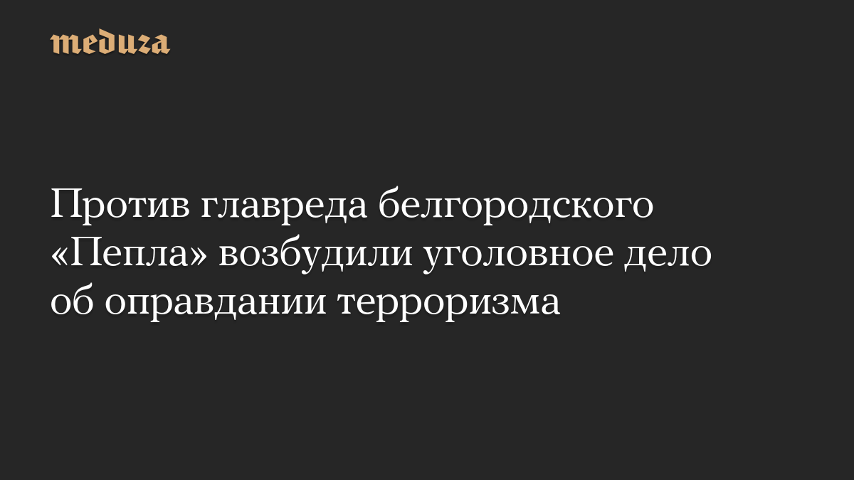 Против главреда белгородского «Пепла» возбудили уголовное дело об оправдании терроризма