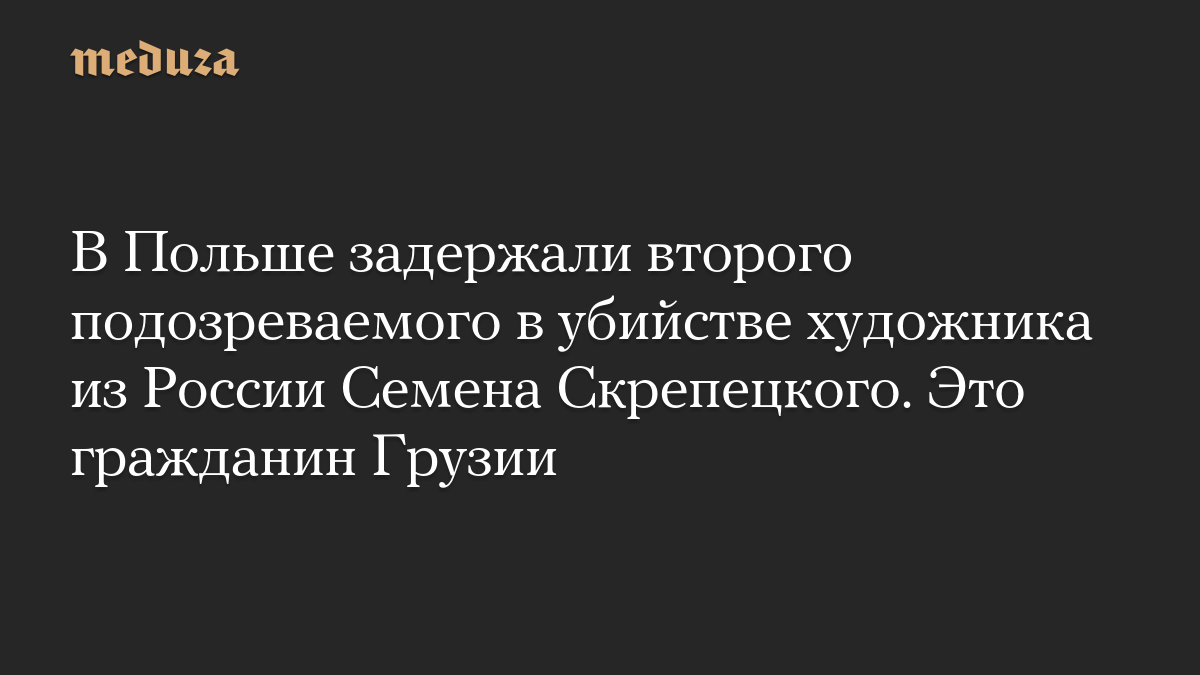 В Польше задержали второго подозреваемого в убийстве художника из России Семена Скрепецкого. Это гражданин Грузии