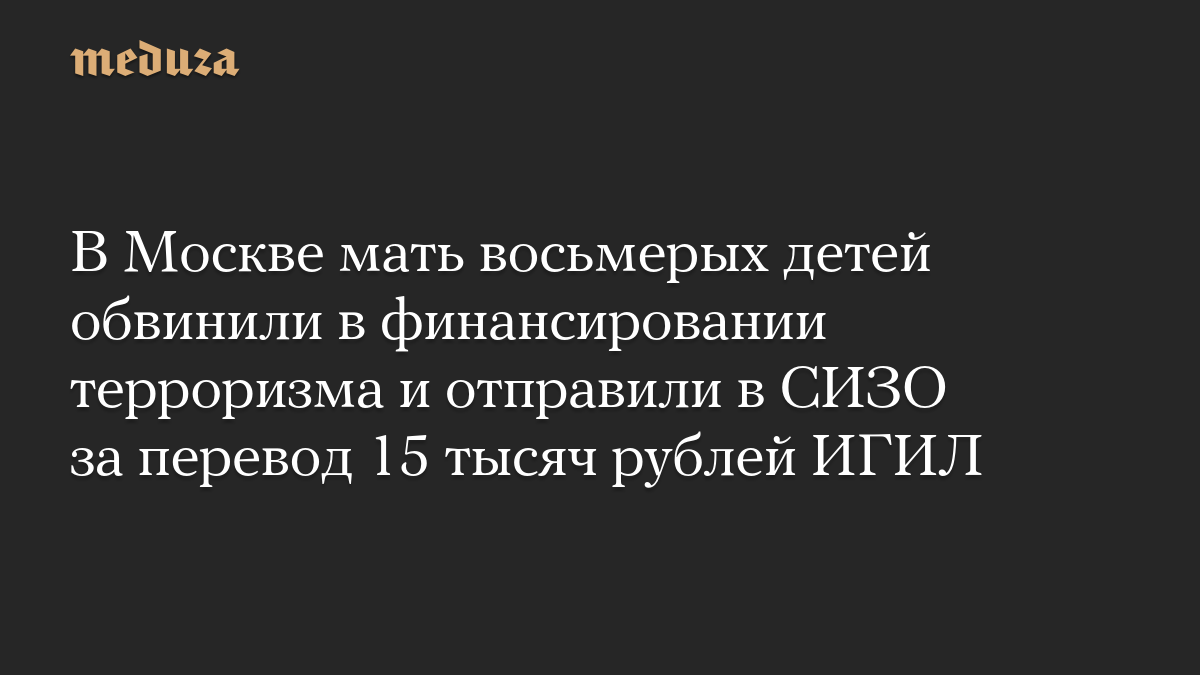 В Москве мать восьмерых детей обвинили в финансировании терроризма и отправили в СИЗО за перевод 15 тысяч рублей ИГИЛ